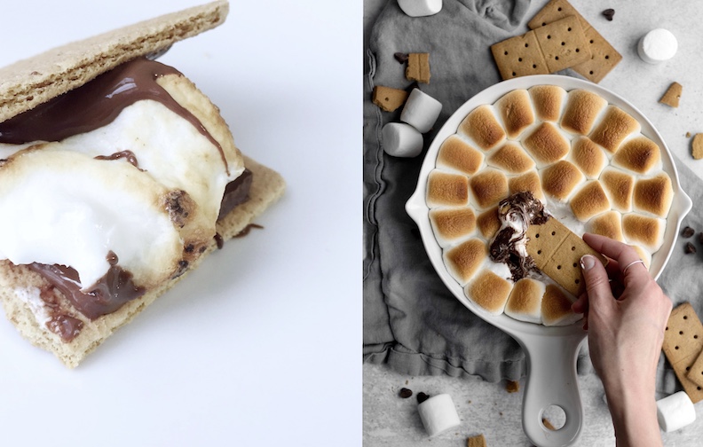 Looking at a before and after Foodtography School picture of S'mores.