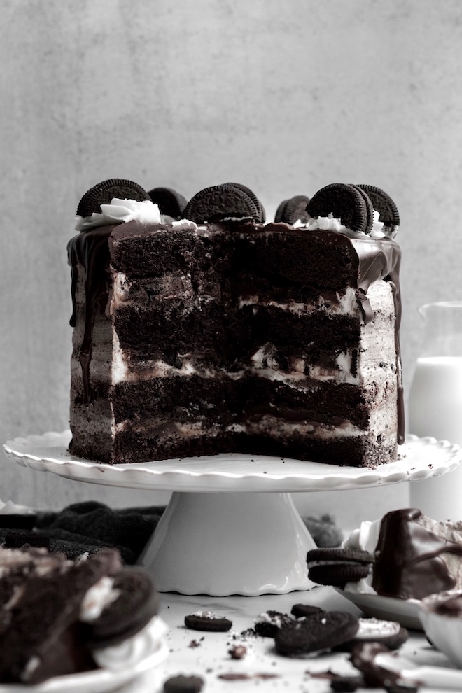 Gluten free, nut free and egg free, this Cookies and Cream Cake is a fan favorite.