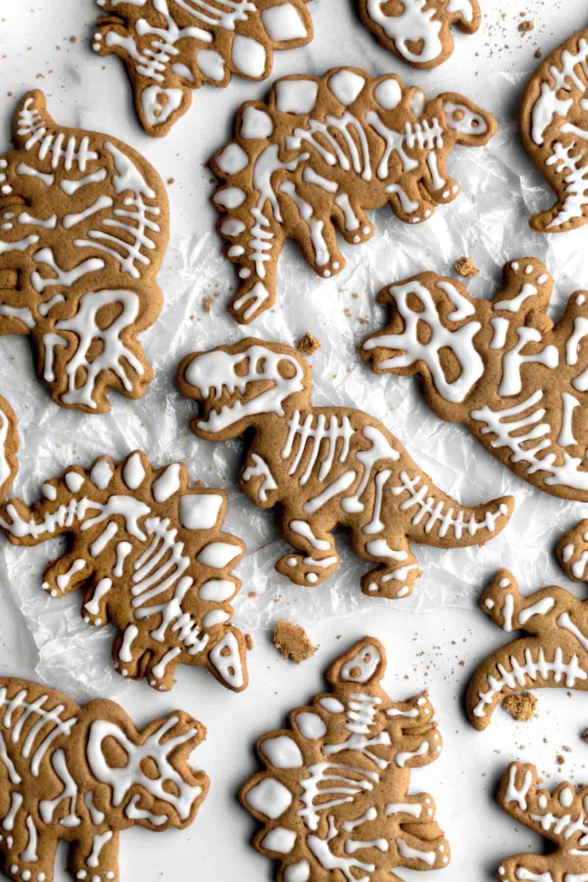 Tyrannosaurus Rex, Stegosaurus, and Triceratops gluten free Gingerbread Cookies.