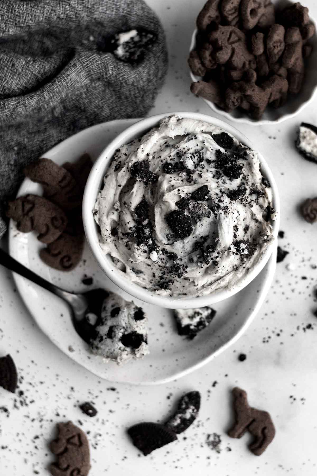 Looking down at the swirl of Oreo Dip.