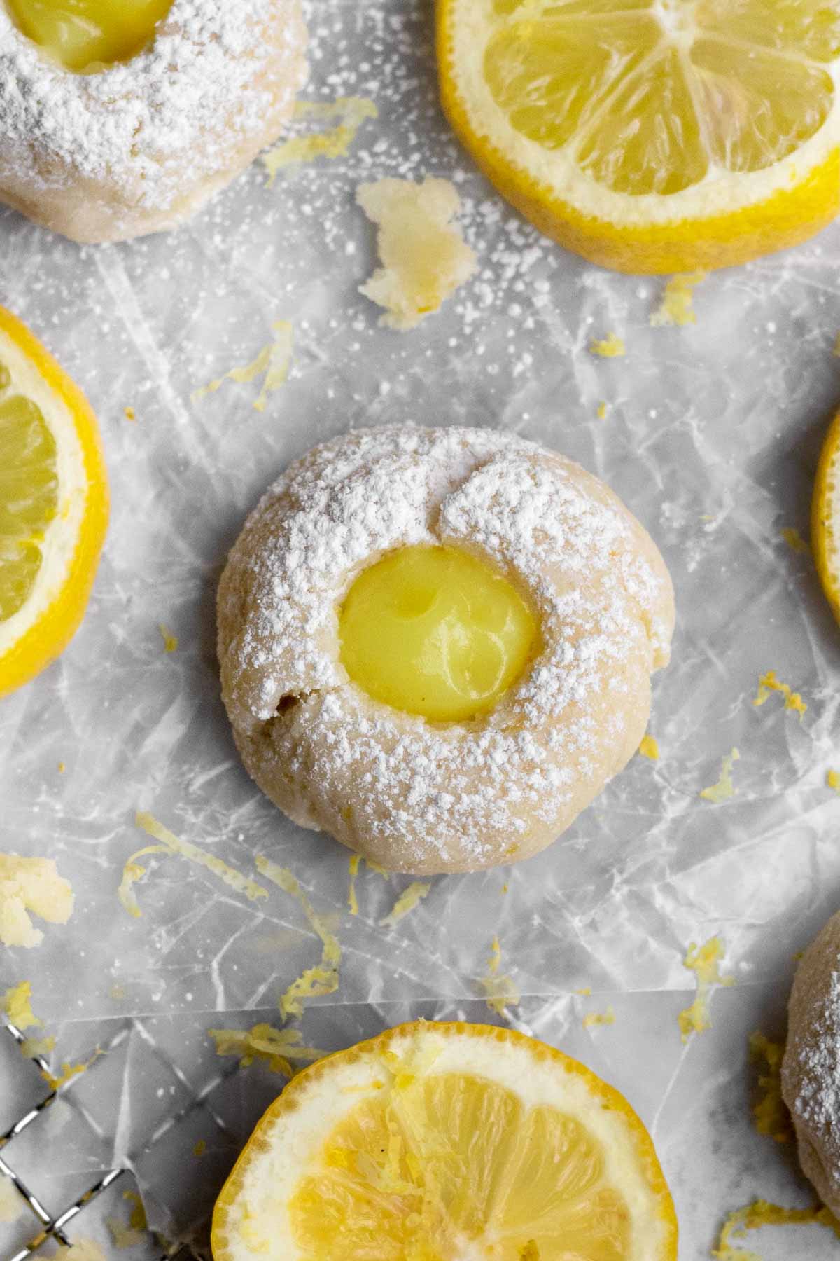 A closer look a the eggless lemon curd center of the cookie.